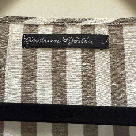 Gudrun Sjoden Oatmeal Gray & Cream Striped Cotton Dress with 3/4 Sleeves. Size L - Picture 3 of 8